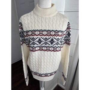 Vintage Lord Jeff Sweater Mens Large White Fair Isle Ski Turtleneck Knit USA